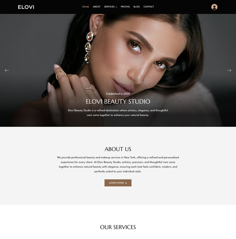 Wix templates for makeup, hair, and beauty