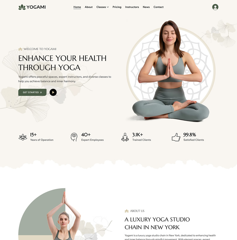 Wix template for yoga centers and classes